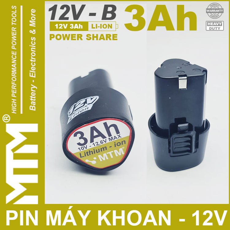 Pin máy khoan bắt vít 12V 3Ah 3 cell MTM – khe chân chuẩn B