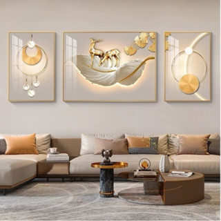  Bộ 3 Tranh Tráng Gương KÈM ĐỒNG HỒ KIM TRÔI " HƯƠU PHÚ QUÝ TÀI LỘC " Trang Trí Phòng Khách Phòng Ngủ. 