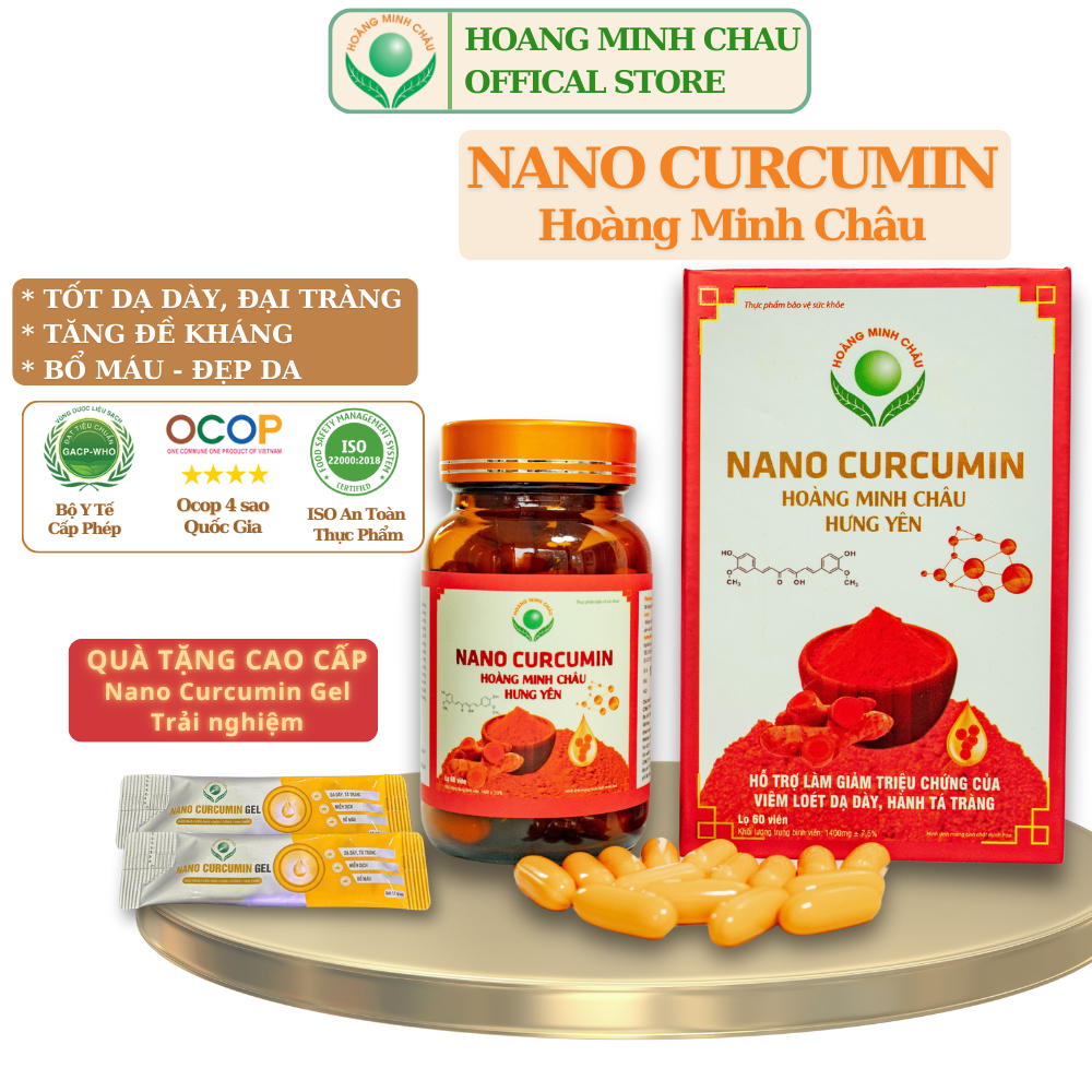 Nghệ Nano Curcumin, Viên Tinh Bột Nghệ Curcumin Hoàng Minh Châu, Viên Hỗ Trợ Tiêu Hóa, Tăng Đề Kháng