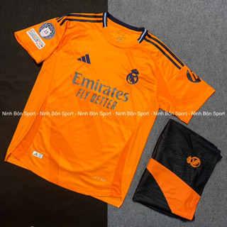 Bộ Quần Áo Bóng Đá CLB Real Madrid Sân Khách 24/25 Bản Màu Cam - Vải Polyester Thái Cao Cấp