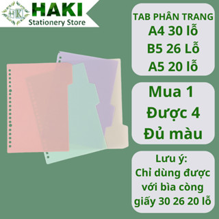 Tab phân trang HAKI chia trang chỉ mục set 4 tờ trơn màu pastel A5 B5 A4 20 26 30 lỗ dụng cụ văn phòng phẩm