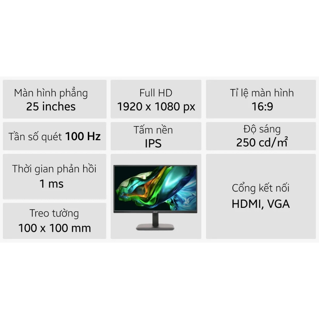 Màn hình LCD Acer 24.5" EK251Q E (1920 x 1080/ IPS/ 100Hz/ 4ms) - BH Chính Hãng 36 tháng | BigBuy360 - bigbuy360.vn