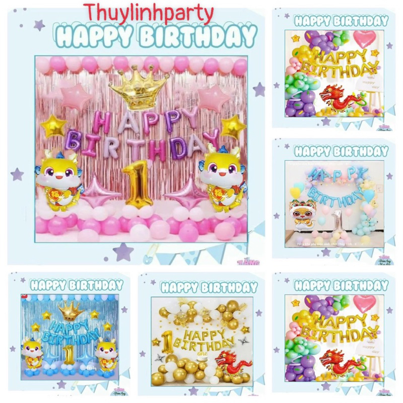 set bóng sinh nhật thôi nôi cho bé trai bé gái tuổi rồng Happy Birthday