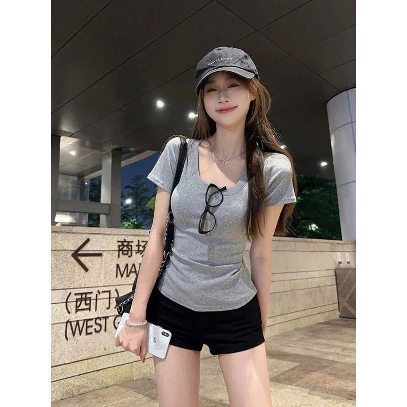 Áo thun croptop nữ ,áo babytee ngắn tay cổ vuông chất thun tăm co giãn ôm body cực tôn dáng nhiều màu dễ mặc | BigBuy360 - bigbuy360.vn