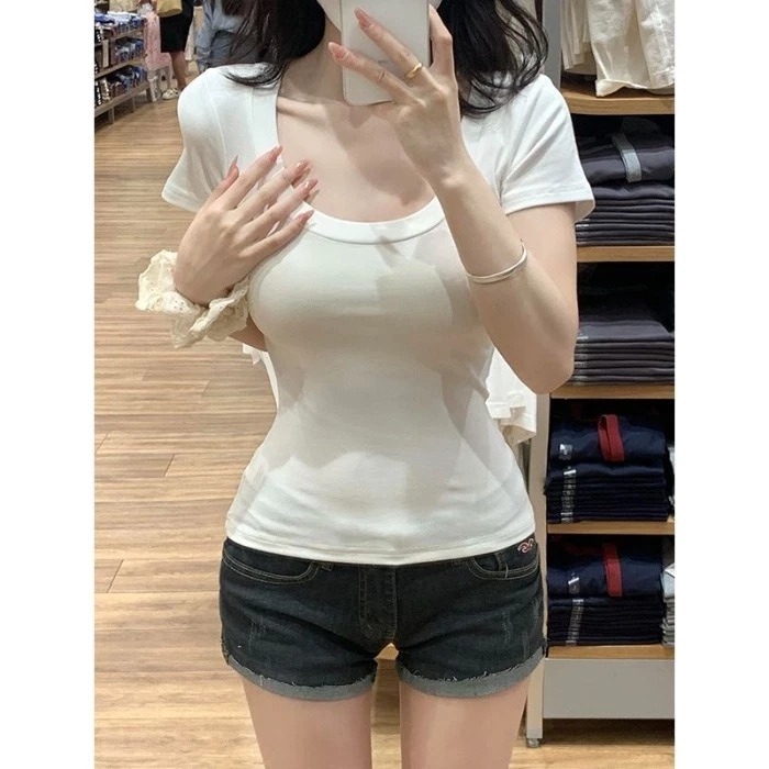 Áo thun croptop nữ ,áo babytee ngắn tay cổ vuông chất thun tăm co giãn ôm body cực tôn dáng nhiều màu dễ mặc | BigBuy360 - bigbuy360.vn