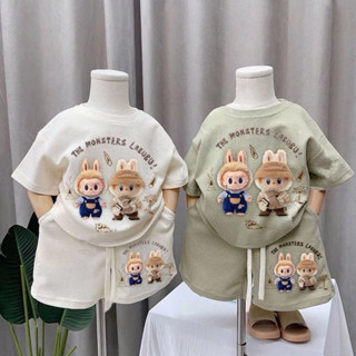 COMBO 3 Bộ Đồ Cộc Tay Bé Trai Cho Bé Từ 8-36kg chất vải tổ ong Cotton Dày Đẹp. Hoạ tiết labubu