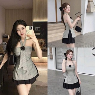  Set áo sơ mi cổ yếm hoa hồng phối chân váy xếp ly dành cho các nàng mang đi chơi đi tiệc QC🌹 Sam Clothing 