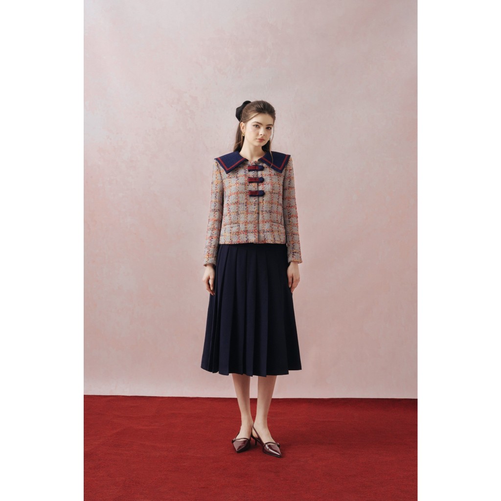 SET ÁO MEILY kẻ  MIX CHÂN VÁY XẾP LY TRẺ TRUNG, SANG CHẢNH MEILY SET  - BY ESTRANO