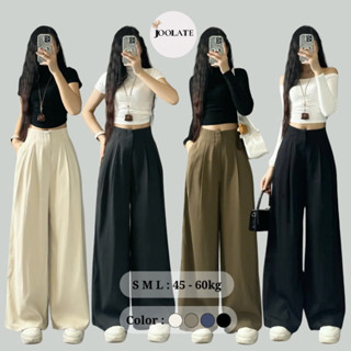 Quần tây công sở Joolate ống rộng ly lệch 2 bên cạp cao hách dáng chất gold hàn