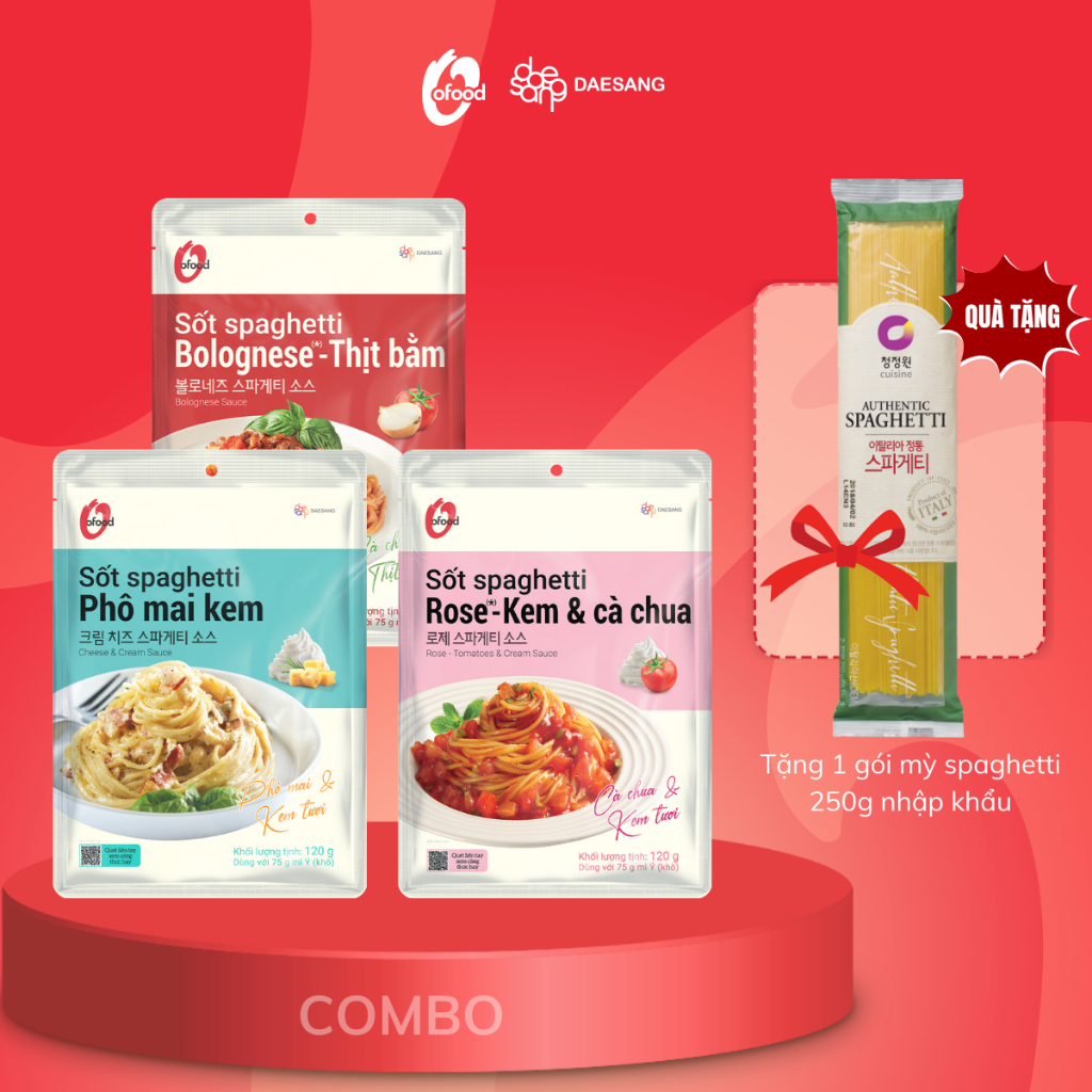 [Tặng mỳ ý 250g] Combo 3 sốt spaghetti mix 3 vị mới