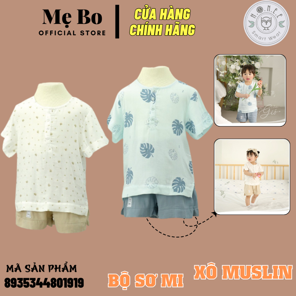 HRNEE - Bộ quần áo sơ mi xô muslin cho bé trai bé gái từ 9M-4Y - Hrnee Chính Hãng