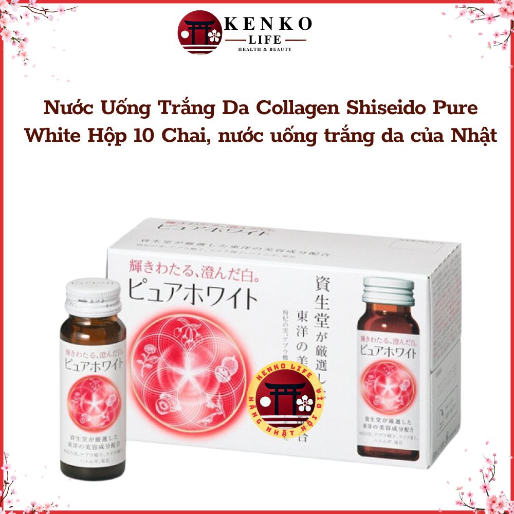 Nước Uống Trắng Da Collagen Shiseido Pure White Hộp 10 Chai, nước uống trắng da của Nhật