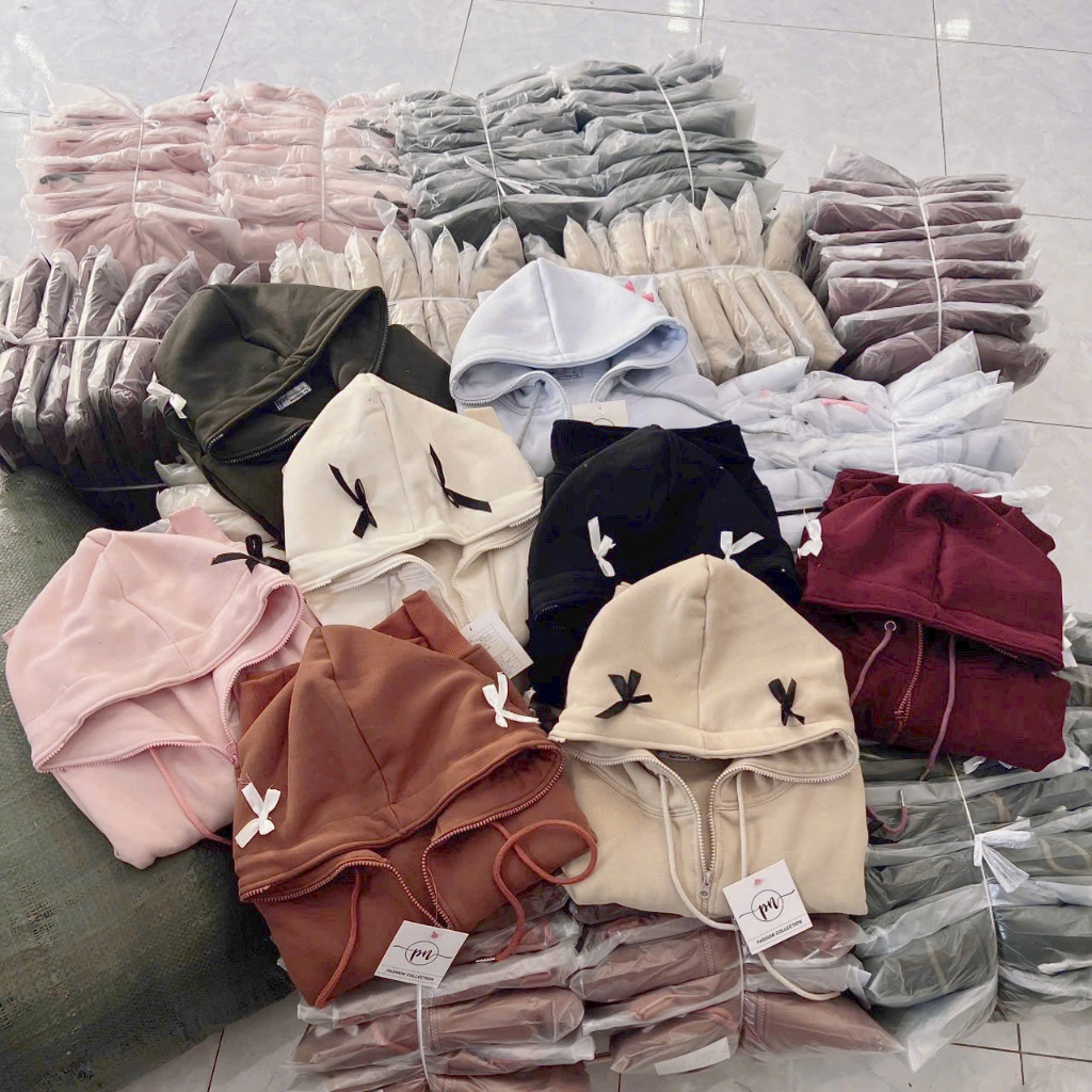 Áo khoác nỉ dáng croptop đính nơ nhiều màu siêu hotrrend