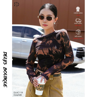 Áo Thun Lưới Nữ Dài Tay Hoạ Tiết Lá Phong Delys DLAC118