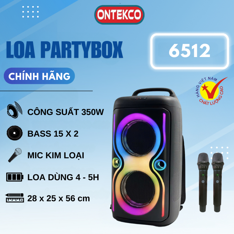 Loa kéo bluetooth ONTEKCO EV188/ 2562 tặng kèm 2 tay mic hát karaoke cực hay, loa gỗ âm thanh căng chuẩn