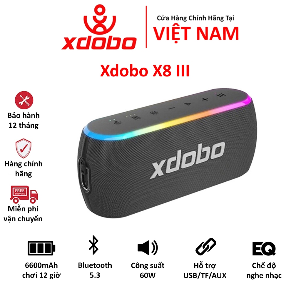 Loa Bluetooth 5.3 Xdobo X8 III 60W Bass Siêu Trầm, Kháng Nước iPX7, Viên Pin…