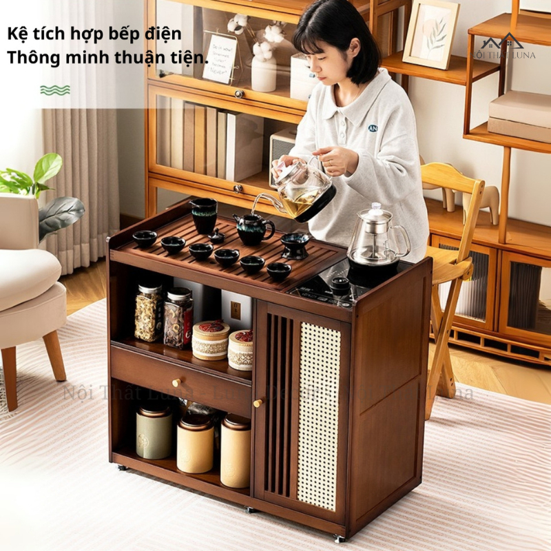  Bàn Trà Di Động Bàn Trà Nhỏ,Âm Đun Nước Tủ Trà Tích Hợp Gia Đình Bàn Cà Phê Gỗ Nguyên Khối Xe Đẩy Trà,Nội thất Luna 
