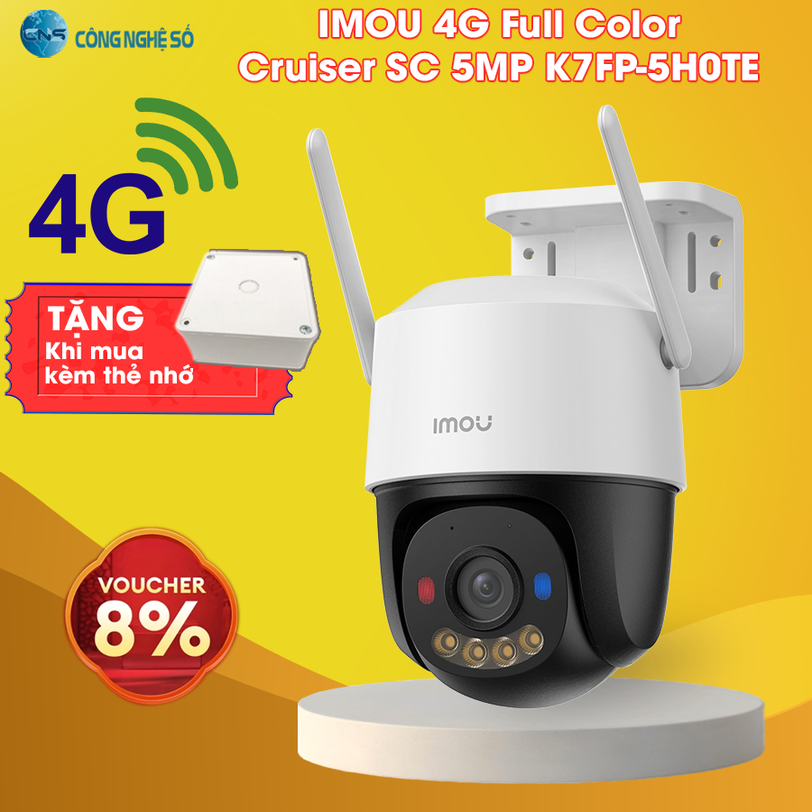 K7FP 5MP lắp SIM 4G | Đàm thoại 2 chiều | Đèn led ban đêm có màu | Camera IMOU ngoài trời | Chính hã