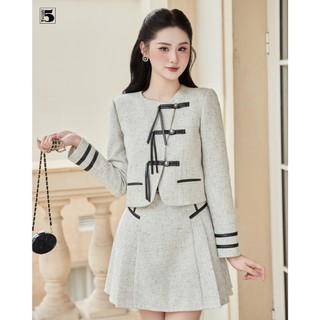  Set áo khoác nữ Twentyfive dạ dài tay vạt chéo KH13 và chân váy ngắn phối viền CH69  Tách set  