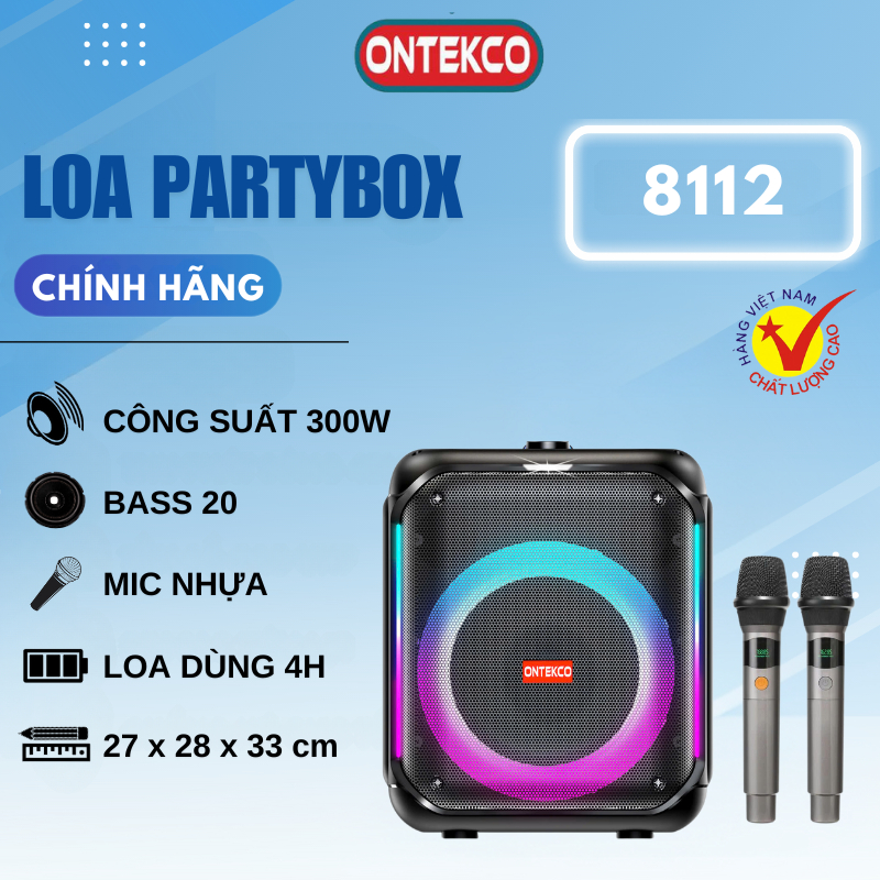 Loa kéo bluetooth ONTEKCO EV188/ 2562 tặng kèm 2 tay mic hát karaoke cực hay, loa gỗ âm thanh căng chuẩn