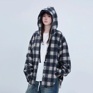 Áo khoác kẻ có mũ dáng rộng, áo chống nắng dài tay có mũ cho Nam Nữ vải dạ kẻ_L2