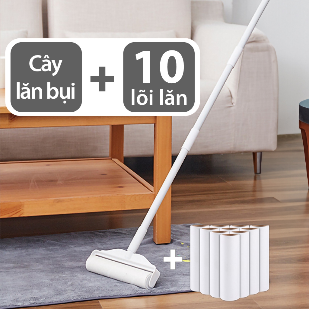 Combo Cây Lăn Bụi 24 cm cán ngắn, cán dài Living C, Lăn Bụi Quần áo, Chăn Ga, Lông Chó Mèo