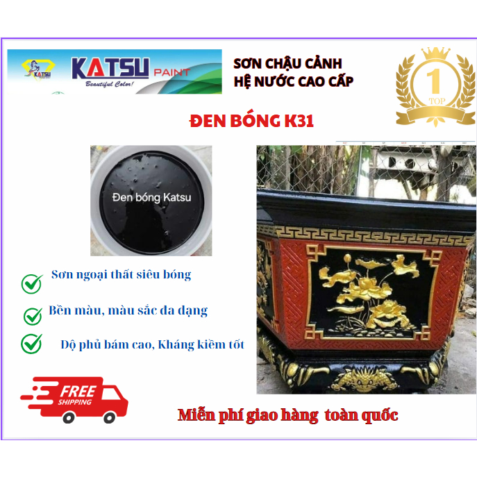 [ LON 4KG] SƠN CHẬU CẢNH MÀU ĐEN  KATSU NGOẠI THẤT SIÊU BÓNG