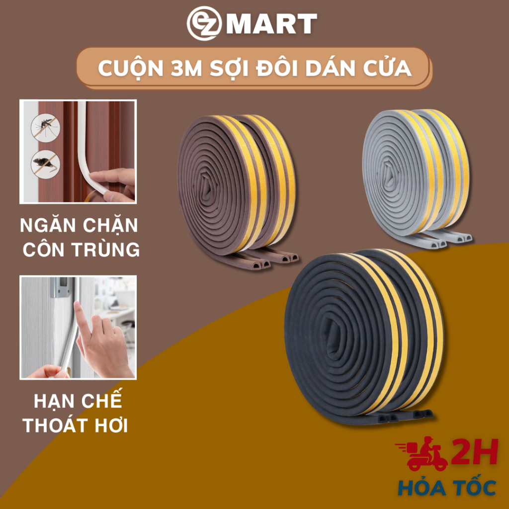 6 Mét Chặn Cửa, Ron Dán Khung Cửa, Lấp Kín Khe Hở, Chặn Nước, Cách Âm, Chống Thoát Nhiệt, Va Đập - Dán Được Mọi Loại Cửa