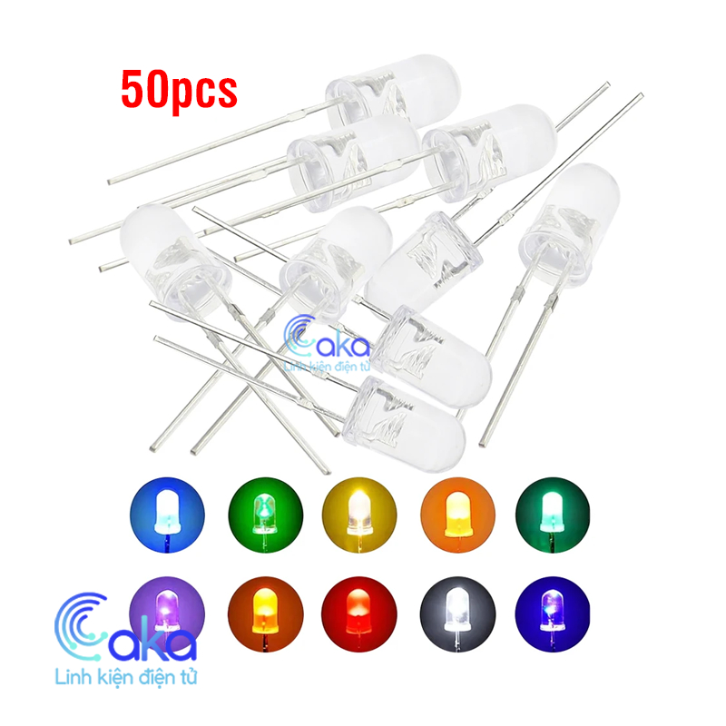 Gói 50 Bóng đèn Led đục 5mm phi 5 màu đỏ, xanh lá, xanh dương, trắng, hồng, tím 1.5-3v tùy chọn