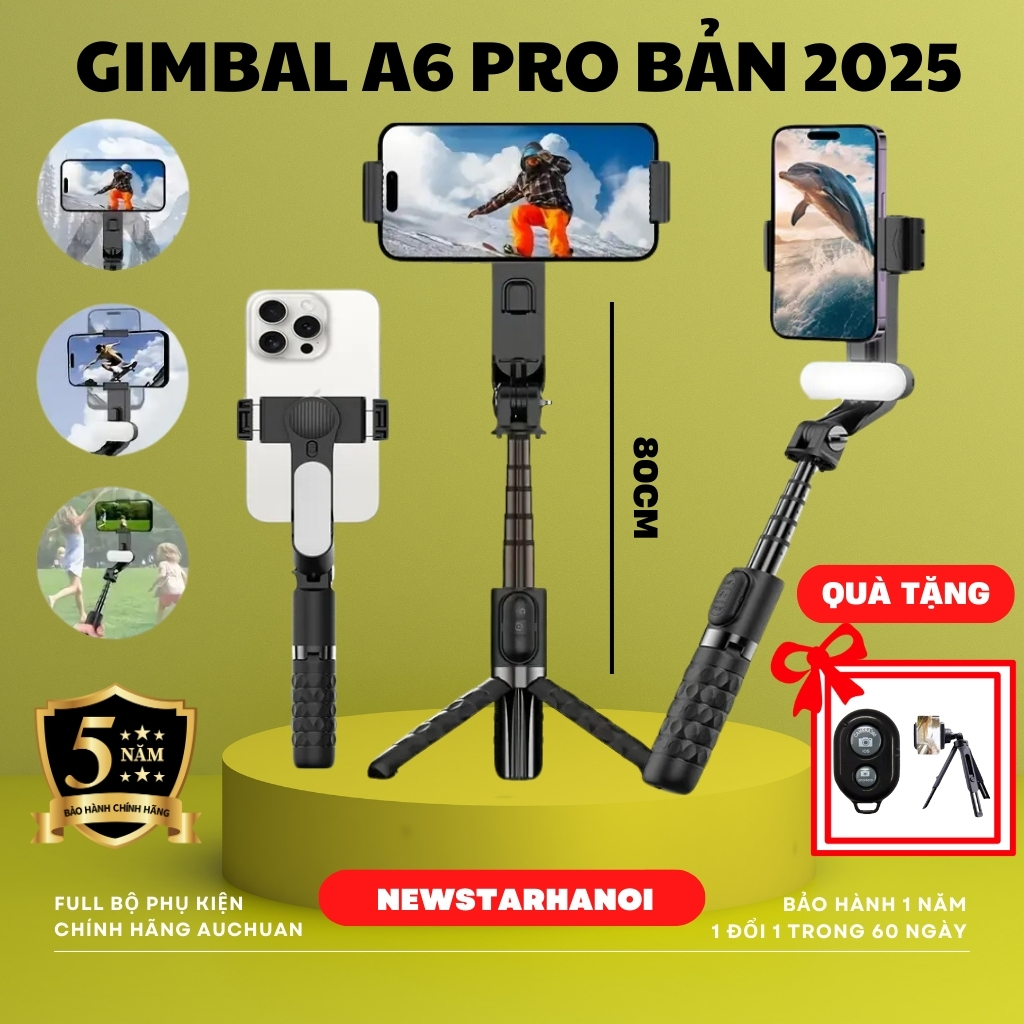 Chống rung điện thoại gimbal A6, Gimbal điện thoại hỗ trợ quay phim, Chụp ảnh chuyên nghiệp xoay 360