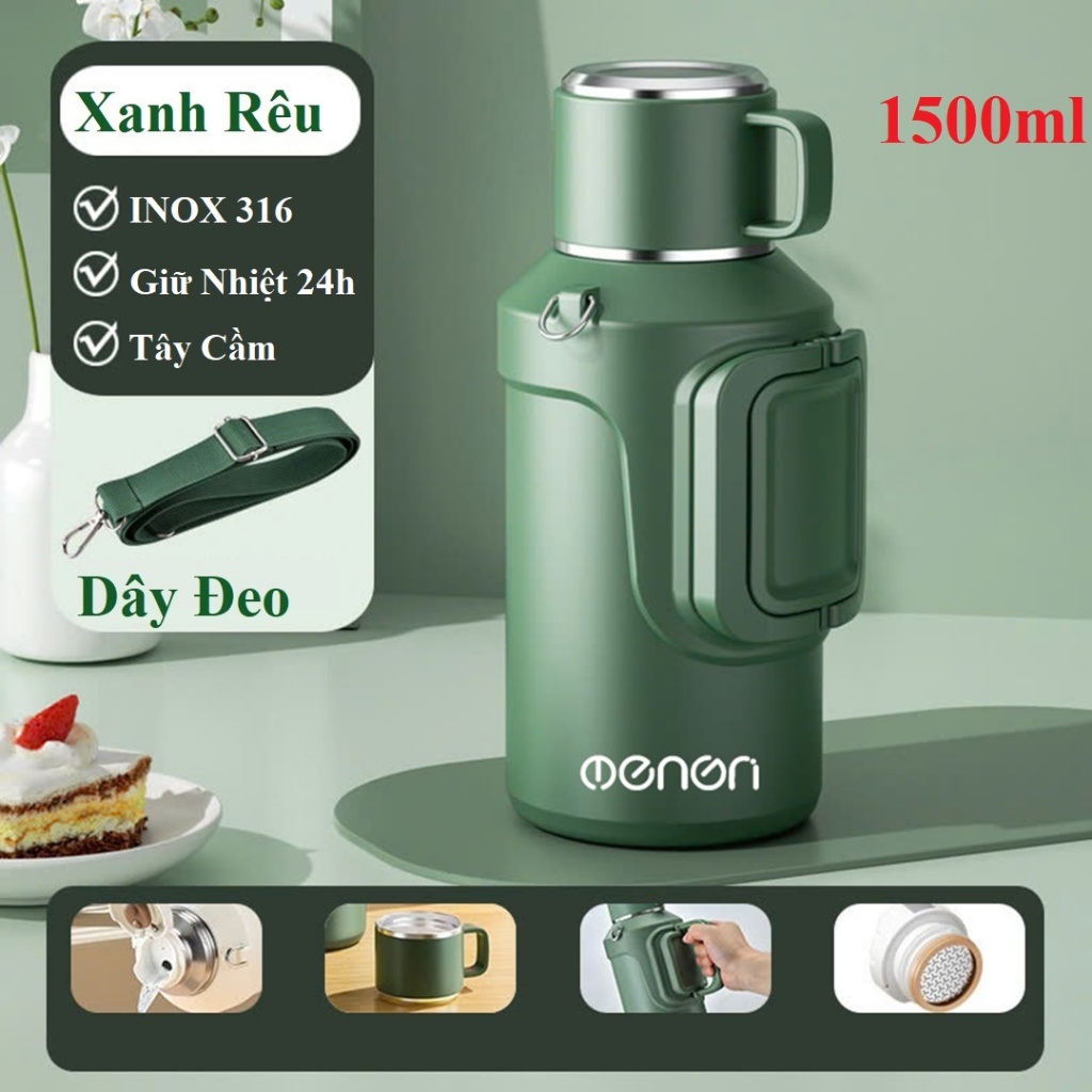 Bình Giữ Nhiệt 1500ml INOX316 Cao Cấp Thiết Kế Đeo và Nắp Cốc | BigBuy360 - bigbuy360.vn