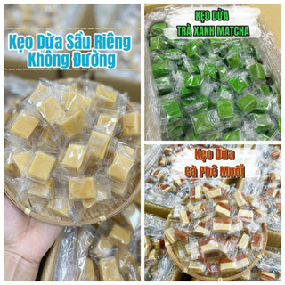  500 Gr Kẹo dừa Sáp Cà phê muối kẹo dừa sầu riêng kẹo dừa trà xanh ít ngọt dẻo ko dính 