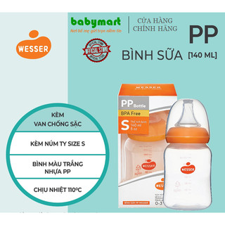 Bình sữa nhựa PP chính hãng Wesser 140ml cổ hẹp.