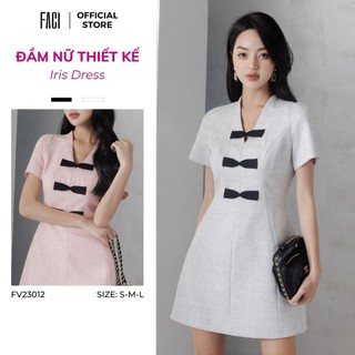 Đầm Cổ Chữ V Nữ FACI Maika Dress Đính Nơ, Chất Dạ Nhật Màu Trắng Hồng Hai Lớp Lót Lụa FV23025