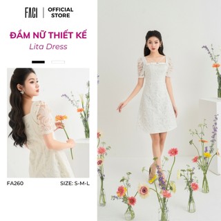 Đầm Nữ 𝐅𝐀𝐂𝐈 Lita Dress, Chất Liệu Ren Hoa Váy Thiết Kế Dáng Suông A Cổ Vuông Cách Điệu Tay Ngắn FA260