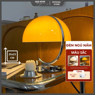 Đèn ngủ nấm thủy tinh, Đèn để bàn phòng ngủ khung Kim Loại Sang Trọng Phù Hợp Decor Nhà Cửa