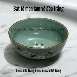  Bát tô gốm sứ Bát Tràng cao cấp men lam vẽ đào trắng 