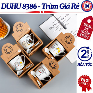  LY SỨ  Cốc Trà Cafe Gốm Sứ Kèm Thìa Họa Tiết Hình Dễ Thương Ly Uống Cà Phê Kèm Muỗng Làm Qùa Tặng 