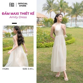Đầm Maxi Nữ 𝐅𝐀𝐂𝐈 Amity Chất Tơ Ý Cao Cấp Mềm Mại Dáng Dài Cổ Yếm Thắt Nơ Sau Sang Chảnh FA284