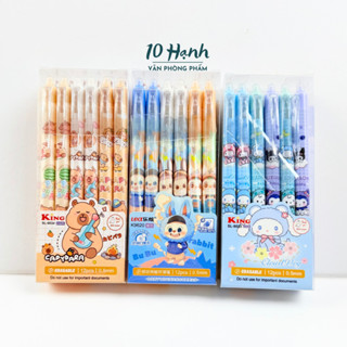    BÚT BẤM   HỘP 12 Cây Bút Viết Gel Bấm Bôi Xóa Tẩy Được  Mực Xóa Được  Ngòi 0.5mm - Mực Xanh   Tím - Mực Đậm Ngòi Êm 
