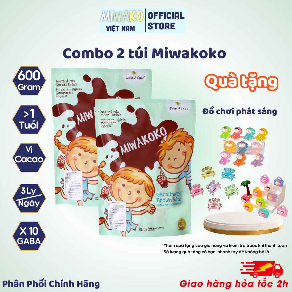 [ Tặng Quà] Sữa Công Thức Hạt Thực Vật Hữu Cơ Miwakoko Vị Cacao 300g x 2 túi (600g) - Miwako Officia