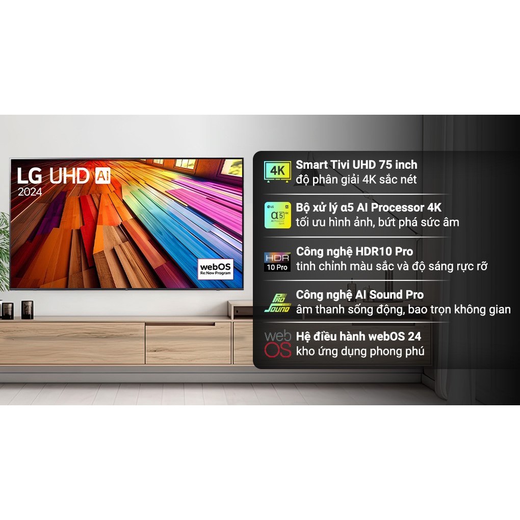 Smart Tivi LG 4K 75 inch 75UT8050PSB 2024