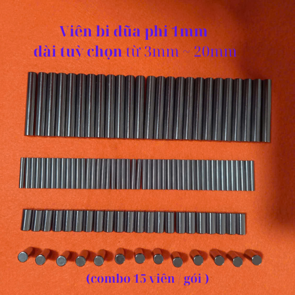 Chốt pin, Viên bi đũa -  bi trụ  - bi kim đường kính 1mm,dài tuỳ chọn từ 3mm đến 20mm. (20 viên/gói 