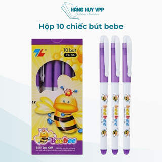 Hộp 10 chiếc bút bebe, bút dạ kim màu tím viết êm, màu đẹp