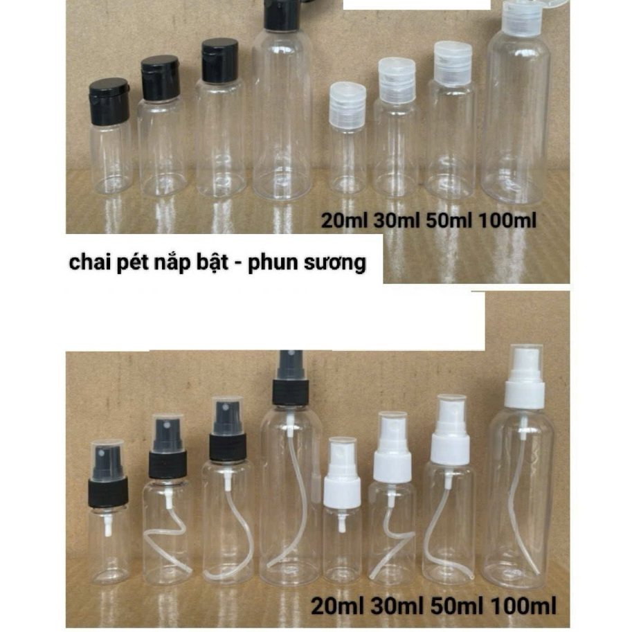 Chai chiết mỹ phẩm(COMBO 10 CÁI) 20ML/30ML/50ML/100ML nắp xịt giọt +nắp bật +nắp phun sương