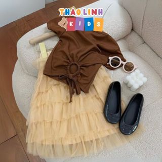 Set áo thun kèm chân váy lưới nhiều tầng sang chảnh cho mẹ và bé gái Set váy mẹ và bé đáng yêu Thảo Linh Kids