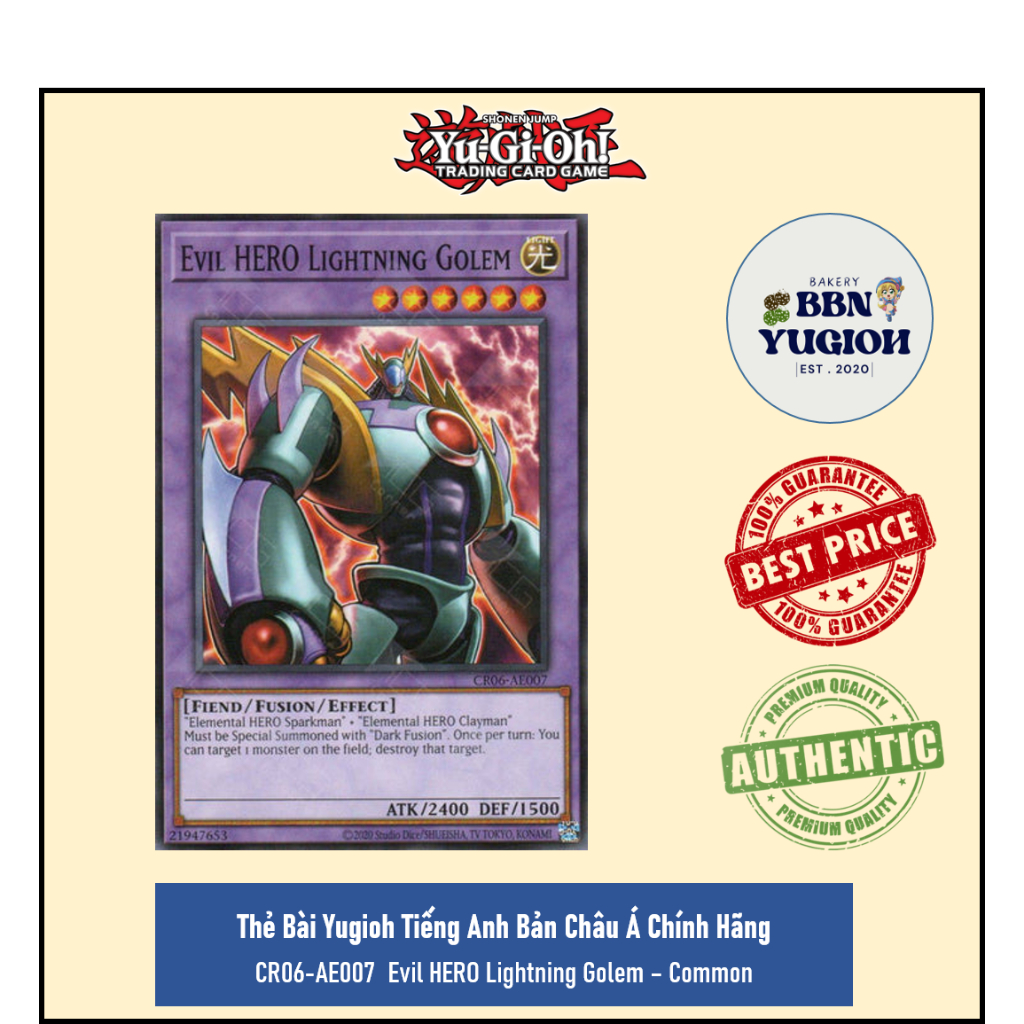 Thẻ Bài Yugioh Tiếng Anh Châu Á Chính Hãng: CR06-AE007 Evil HERO Lightning Golem - Common