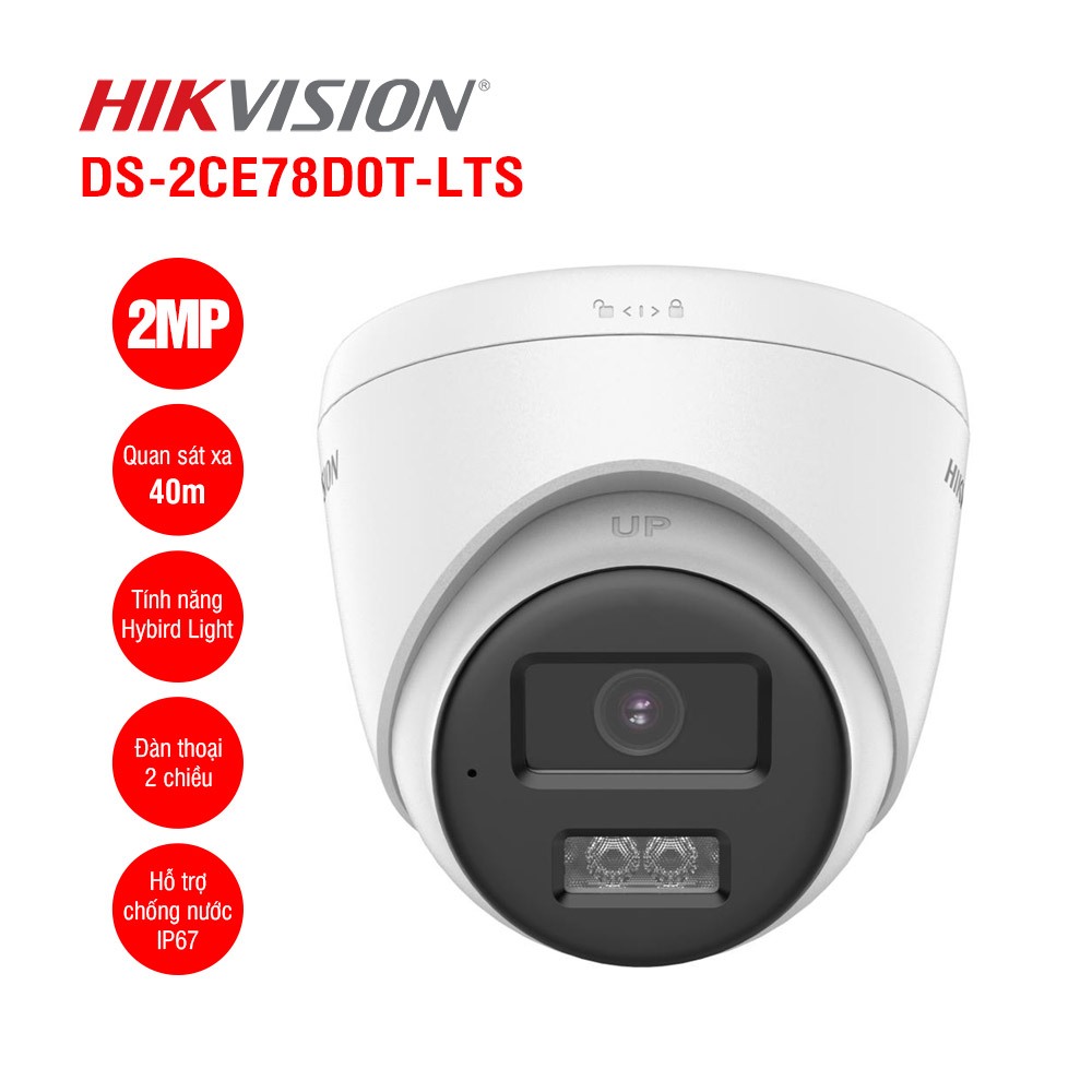 Camera HDTVI 2MP HIKVISION DS-2CE78D0T-LTS 78D0T HỖ TRỢ ĐÀM THOẠI ,DÙNG VỚI ĐẦU GHI M1/XT