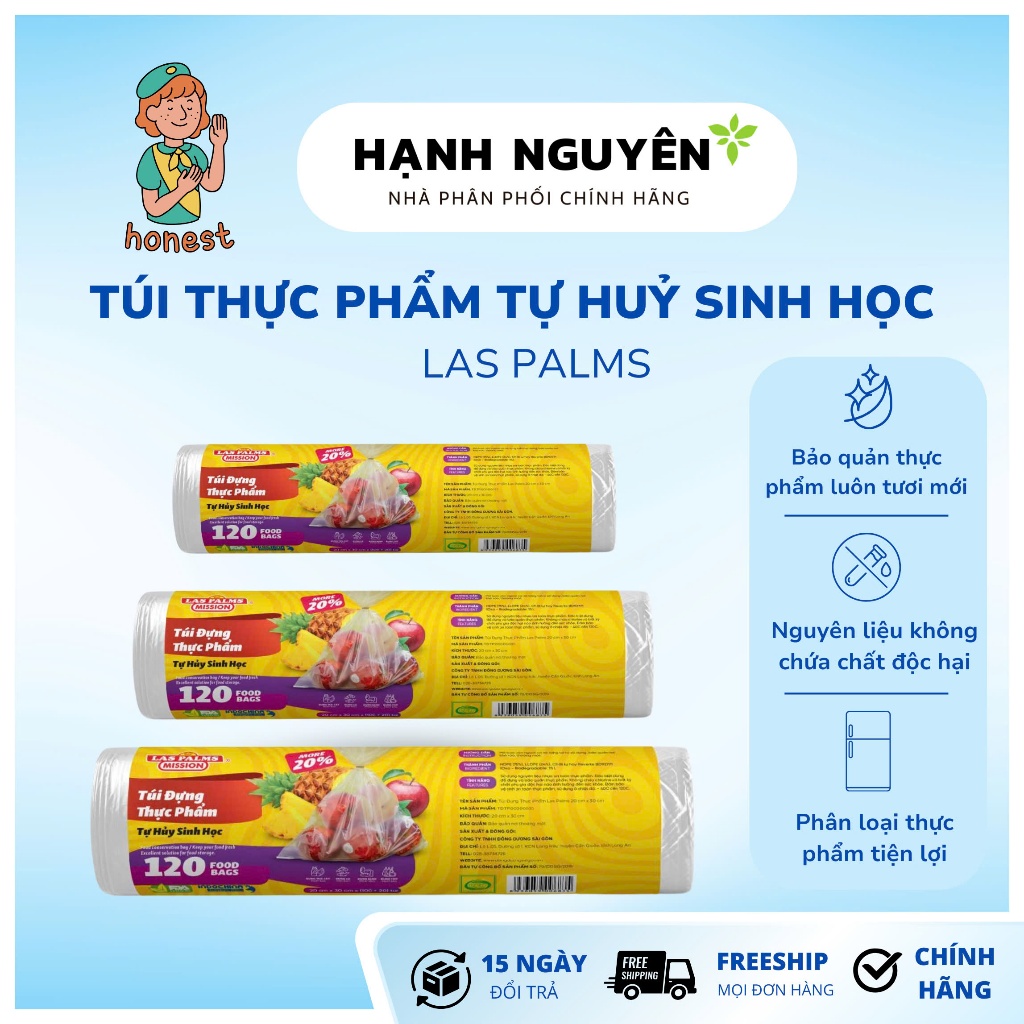 Túi đựng thực phẩm Las Palms tự hủy sinh học 120 túi nilong bảo quản thực phẩm
