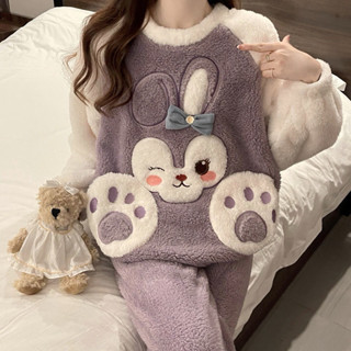 Bộ đồ ngủ nữ pijama dài tay dễ thương đồ bộ mặc nhà thu đông chất liệu nhung nỉ bông mềm mại ấm áp nữ size to nhỏ